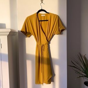 Babaton mustard yellow wrap dress